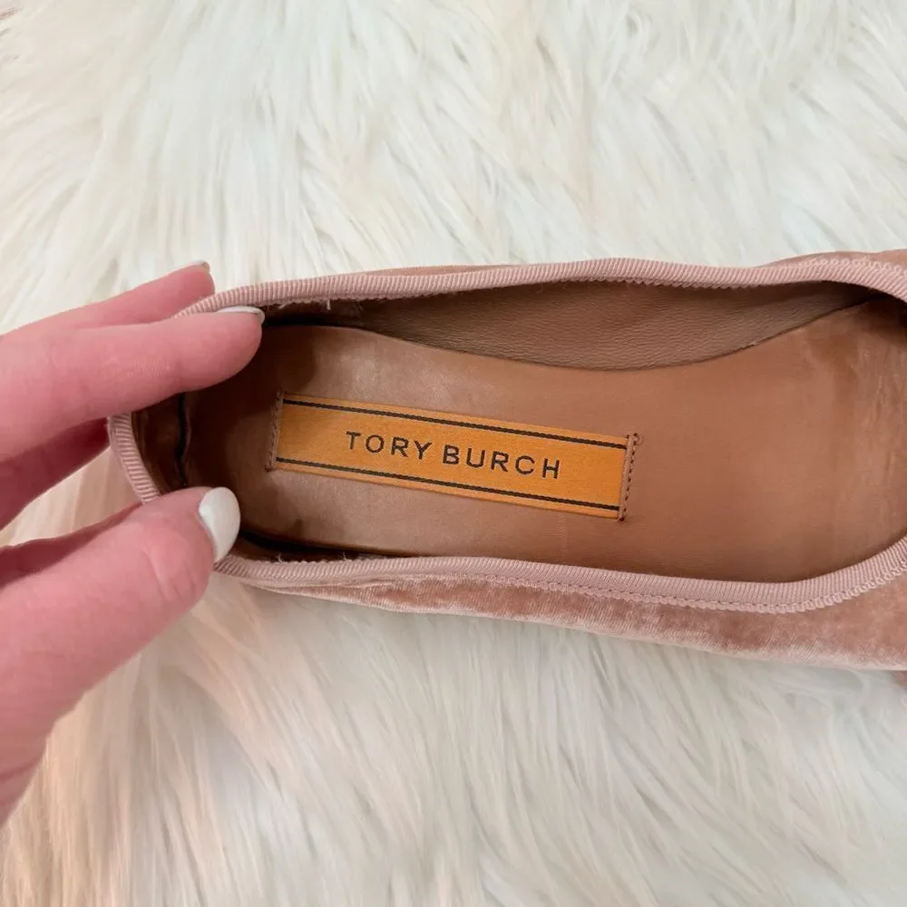Tory‎ Burch Charm Pink Velvet Grosgrain Ballet Flats - Size 8.5